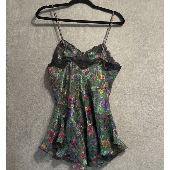 VTG 90s Victoria’s Secret Gold Label Dark Floral Slip Chemise Lace Trim Size S - Picture 4 of 7